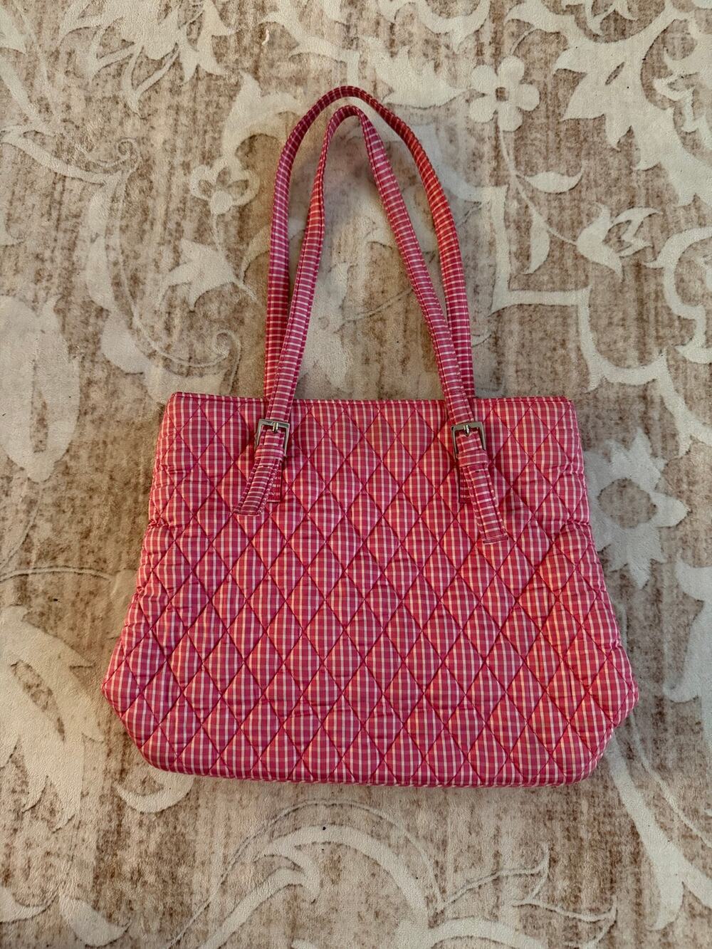 Vera Bradley Pink Gingham Quilted Silk Tote Bag
